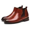 Premium brown leather Chelsea boots for men with business casual style and wood heel - 40 / Brown Height Increasing Padded