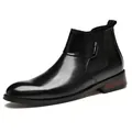 Men's black leather Chelsea boots with wood-grain heel in elegant business style - 40 / Black (Height Increasing)