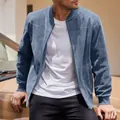 Blouson bomber décontracté en daim bleu clair pour homme avec fermeture éclair robuste - S / Hauts / Bleu clair