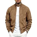 Blouson aviateur en daim marron pour homme avec col montant et fermeture éclair - S / Hauts / Couleur caramel