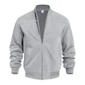 Detailed view of gray suede men's bomber jacket with front zipper and ribbed cuffs - S / Tops / Light Gray