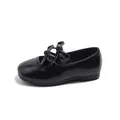 Elegant girls' black patent leather shoes with delicate bow detail for autumn wear - Size 23 (Inner Length 14.5cm) / Black