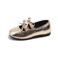 Girls' elegant metallic gold flat shoes with double bow and strap in a variant view - Size 23 (Inner Length 14.5cm) / Gold