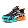 Breathable mesh boys' sports shoes in black and cyan with rotary buckle lacing - 28 / Black & Orange