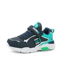 Waterproof navy and turquoise sneakers for boys with hook-and-loop straps - 28 / Deep Blue Moon Leather Surface