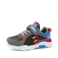 Waterproof leather boys athletic sneakers with black, blue, and red contrast design - 28 / Black Red
