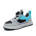 Children's breathable sneakers with rotating buckle lacing in grey and blue - Black and Gray