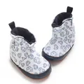 Soft cotton baby booties with cartoon car print for newborn infants aged 0-1 year - White