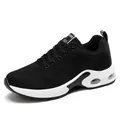 Stylish breathable black mesh running shoes for women featuring white air cushion sole - 35 / Black