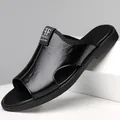Sandalias de verano informales para hombre en cuero negro con suela suave antideslizante - 38 / Negro