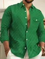 Gedetailleerde weergave van een groen herenoverhemd met lange mouwen en jacquard. - S / Tops / Donkergroen