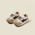 Stylish toddler autumn sports shoes in beige and brown color block with velcro strap - Khaki