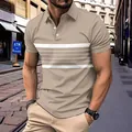 Lässiges khakifarbenes Herren-Poloshirt mit Streifen, Kurzarm und stilvollem Knopfkragen - Hellgelb