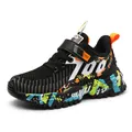 Breathable boys mesh running sneakers with colorful graffiti and 700 design - 27 / Orange