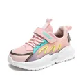 Breathable pink mesh running shoes for girls featuring turquoise accents and thick sole - Pink
