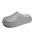 Grey waterproof clog slippers with thick white plush fleece lining for winter home use - 40 / Gray