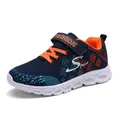 Scarpe da corsa flyknit per bambini blu navy e arancioni con chiusura a strappo - 29 / Stile Doppia Mesh / Blu Scuro Arancione Mesh