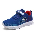 Scarpe da corsa traspiranti in mesh blu per ragazzi con fodera rossa - 29 / Stile Doppia Mesh / Blu reale doppia maglia