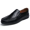 Κλασικά μαύρα δερμάτινα loafers για άνδρες με ανάγλυφη υφή και εξαιρετικά μαλακή σόλα - Μαύρο