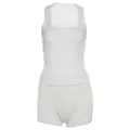 Minimalistisches weißes geripptes Set aus engem Tanktop und Shorts mit hoher Taille - S / Oberteil Und Unterteil / Weiß