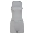 Graues zweiteiliges Set für Damen mit geripptem Tanktop und Shorts - S / Oberteil Und Unterteil / Grau