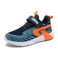 Boys' breathable fly-woven running shoes featuring blue and orange contrast colors for kids - 28 / Dark Blue & Orange Mesh