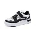 Baskets en cuir pour enfants noir et blanc avec sangle auto-agrippante et lacets - Noir et Blanc