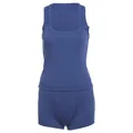 Completo due pezzi con canotta a costine blu scuro e pantaloncini a vita alta - Blu Notte