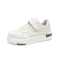 Baskets de sport pour enfants blanc crème avec bride velcro et surface en cuir durable - Beige