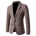 Detail shot of men's slim fit houndstooth blazer jacket in classic brown plaid - M / Tops / Khaki