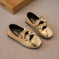 Elegant shiny gold girls' ballet flats with stylish double bow decorative detailing - Size 23 (Inner Length 14.5cm) / Gold