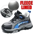 Children's winter outdoor hiking shoes with warm fleece lining and anti-slip grip sole - 30 / Medium-Thick Fleece Lined / Grey Blue