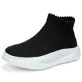 Breathable children's high-top knit sock sneakers with chunky white sole in black - 27 / Black and White