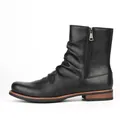 Black men's casual short boots featuring stylish pleats and a functional side zipper. - 40 / Black