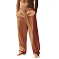 Pantalones informales anchos de algodón y lino transpirable para hombre en color naranja tierra - Amarillo Tierra