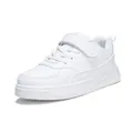 Κλασικό ολόλευκο παιδικό καθημερινό sneaker με λουράκι βέλκρο και κορδόνια. - Λευκό