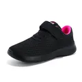 Breathable black and pink girls' mesh sports running shoes with hook-and-loop strap - 28 / Black Rose Red Mesh