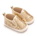Premium sparkly gold glitter baby pre-walker shoes with soft PU soles for infants - Gold