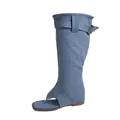 Modische Damen Denim-Zehentrenner-Stiefel mit quadratischer Spitze und Schnallengürtel - Himmelblau