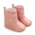 Pink baby winter boots with British style floral embroidery and soft sole for toddlers - Pink