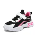 Breathable kids' mesh sports sneakers in black white and pink with velcro strap - 27 / Black/Rose Red