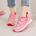 Pink girls' running shoes featuring floral embroidery and double velcro straps - 21 / Pink