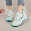 White girls' sneakers with floral embroidery and teal accents on velcro straps - 21 / Light Green
