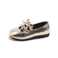 Elegante goldene Mädchen-Ballerinas mit metallischem Glanz, Doppelschleifen und quadratischer Zehe - Größe 23 (Innenlänge 14.5cm) / Gold