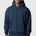 Premium men's navy blue zip-up hooded sweatshirt with warm fleece lining for casual wear - Navy Blue