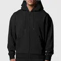 Casual black men's zip-up fleece hoodie with adjustable drawstring - Black