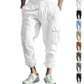 Macro view of lightweight white cotton linen cargo pants with multi-color variant options - S / Bottoms / White