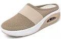 Nahaufnahme der atmungsaktiven Mesh-Mules mit Luftkissen für Damen in Beige - 35 / Khaki