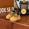 Close-up of yellow toddler walker boots featuring a classic rugged design. - Size 22 (Inner Length 14.5cm fits foot 13.5-14cm) / Camel