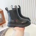 Black retro children's Chelsea boots with thick lug soles and convenient side zipper - Black